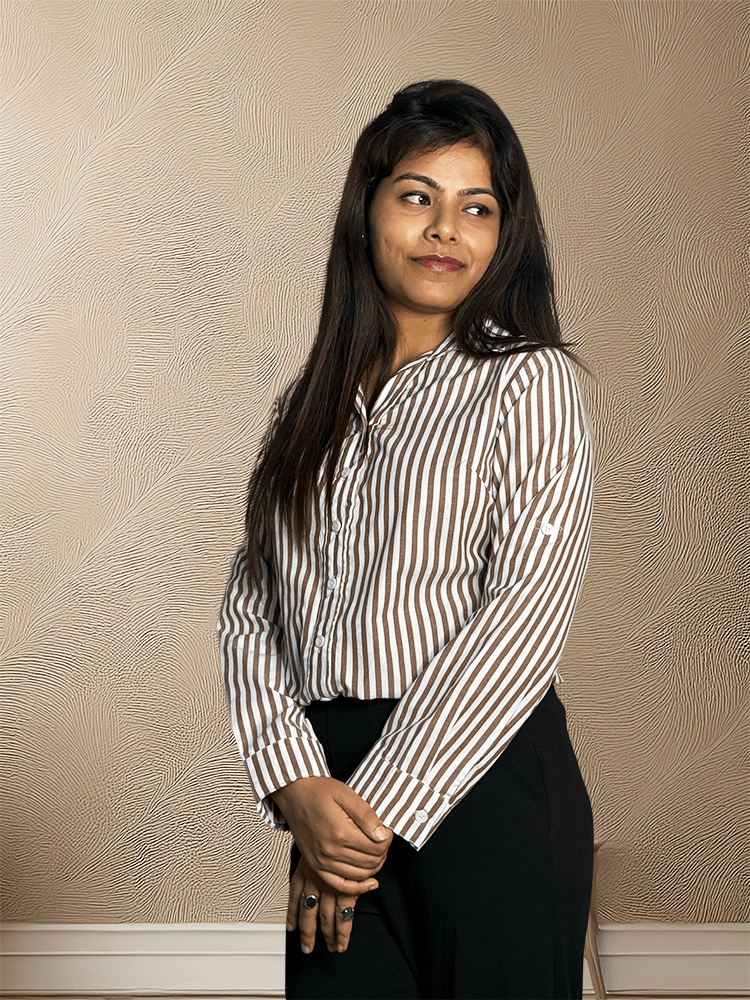 Brown & White Striped Cotton Shirt – Bust Dart & Foldable Sleeves