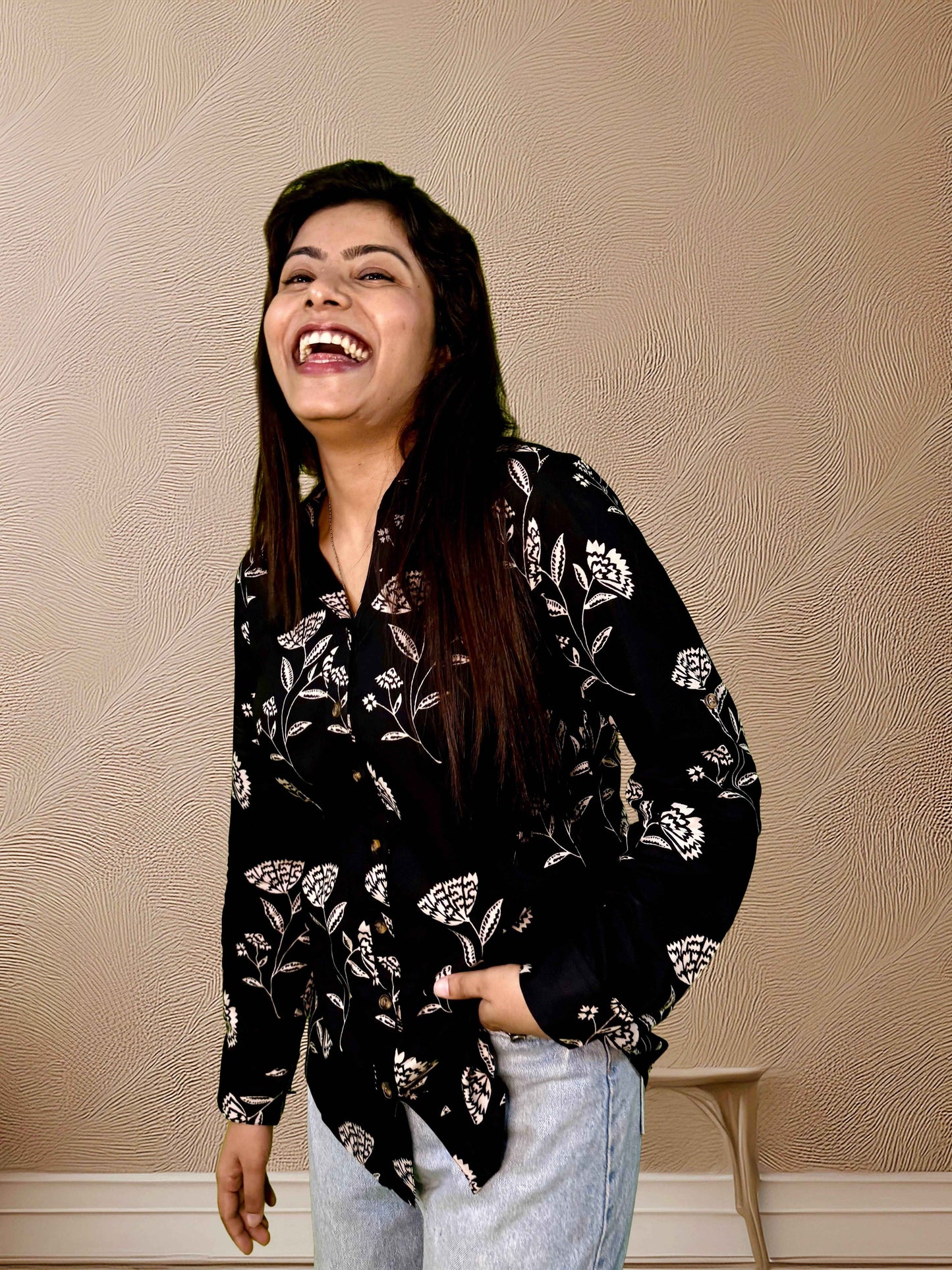 Black Botanical Printed Shirt