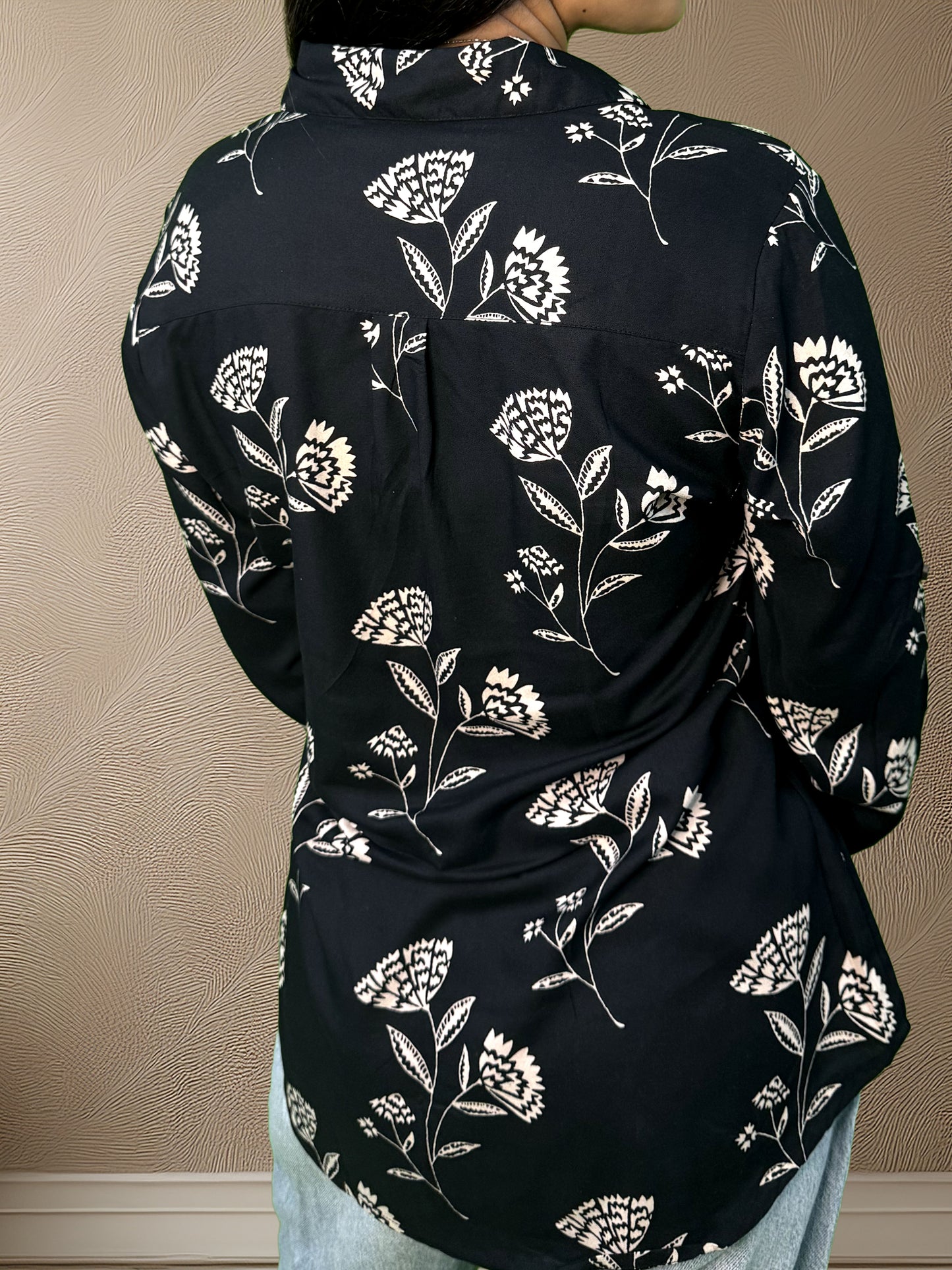 Black Botanical Printed Shirt