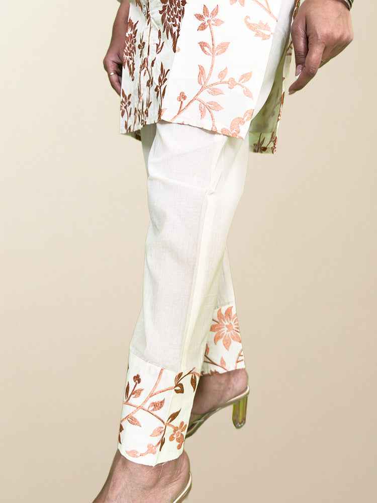 Elegant Off-White & Copper Floral Embroidered Co-ord Set - The Sutra Space