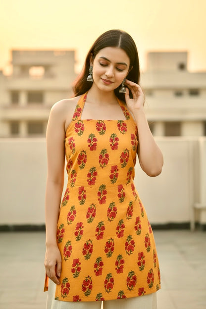 Amber Floral Block Print Halter Kurti
