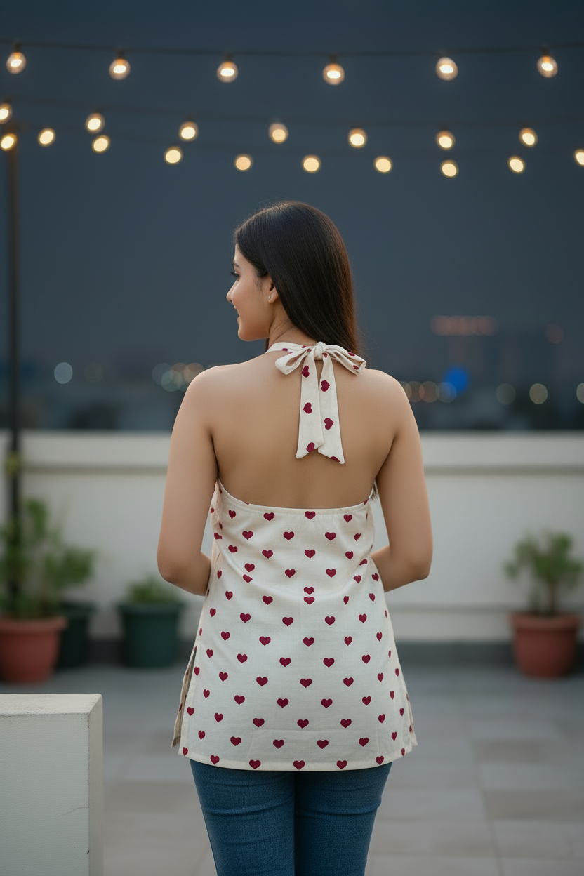 White Romance Backless Halter Kurti