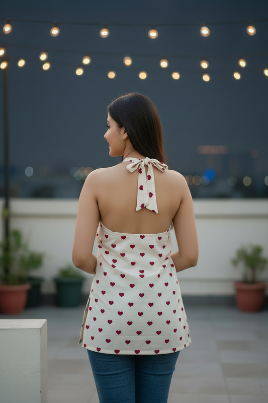 White Romance Backless Halter Kurti