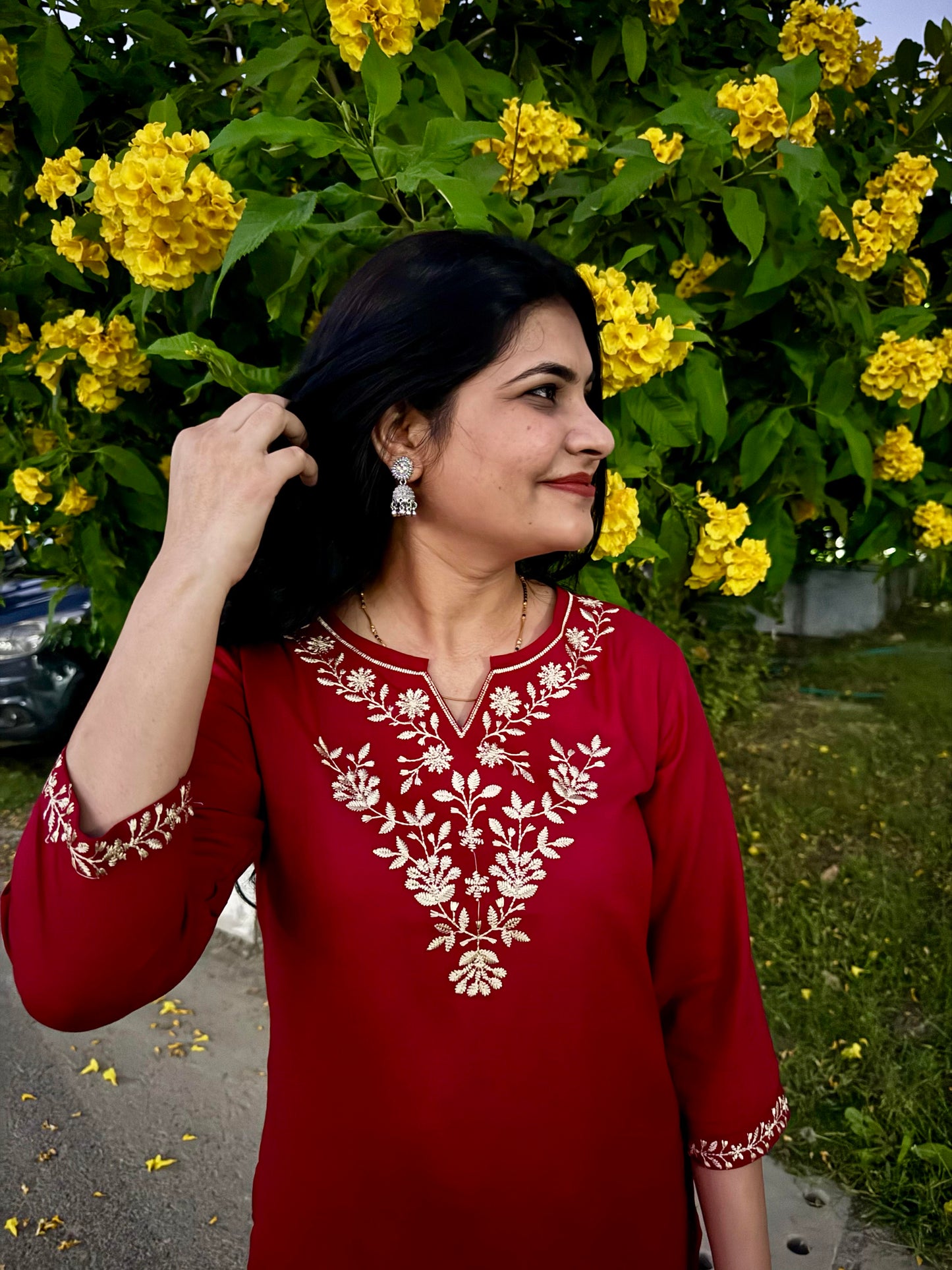 Maroon Short Kurti with Golden Embroidery