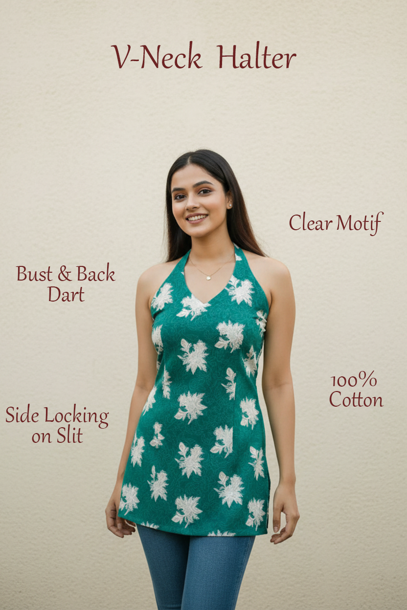 Emerald Green Halter Neck Floral Tunic