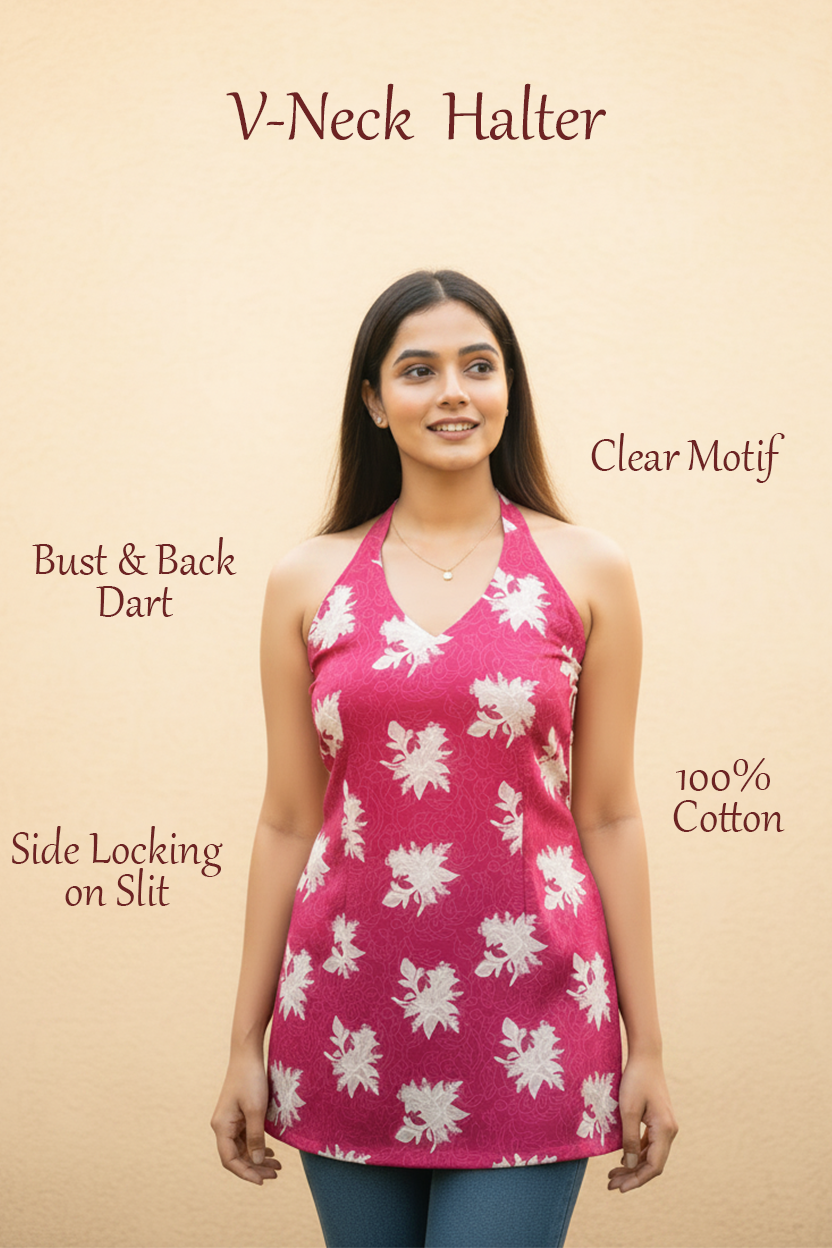 Hot Pink Halter Neck Floral Tunic