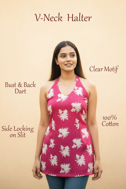 Hot Pink Halter Neck Floral Tunic