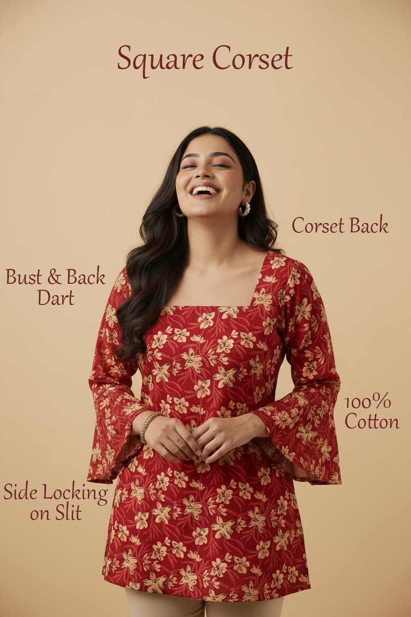Ruby Blossom Corset-Back Kurti