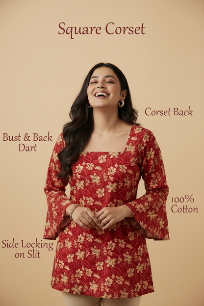 Ruby Blossom Corset-Back Kurti