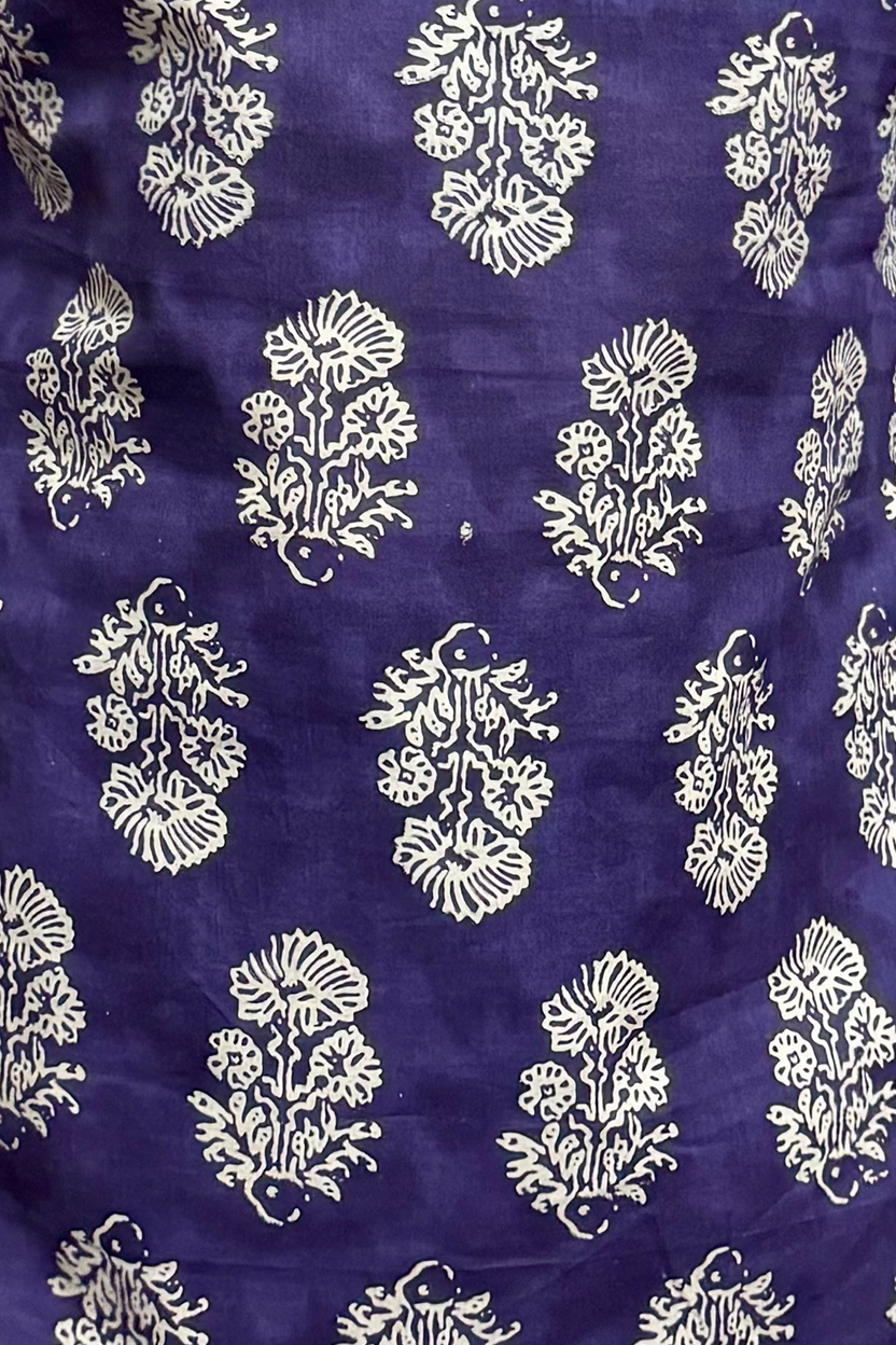 Purple Block Print V-Neck Kurti with Corset Back