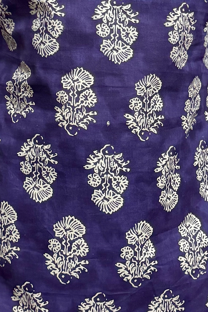 Purple Block Print V-Neck Kurti with Corset Back