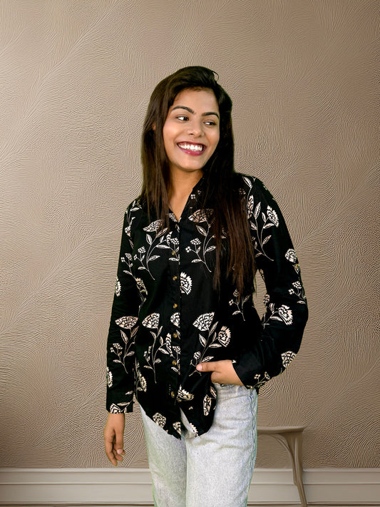Black Botanical Printed Shirt