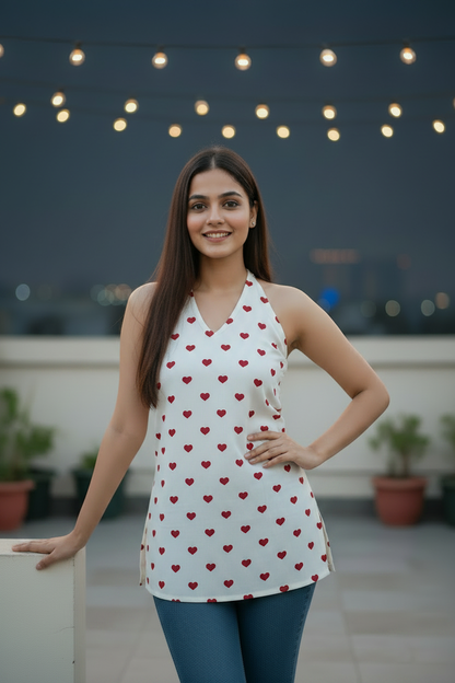 White Romance Backless Halter Kurti