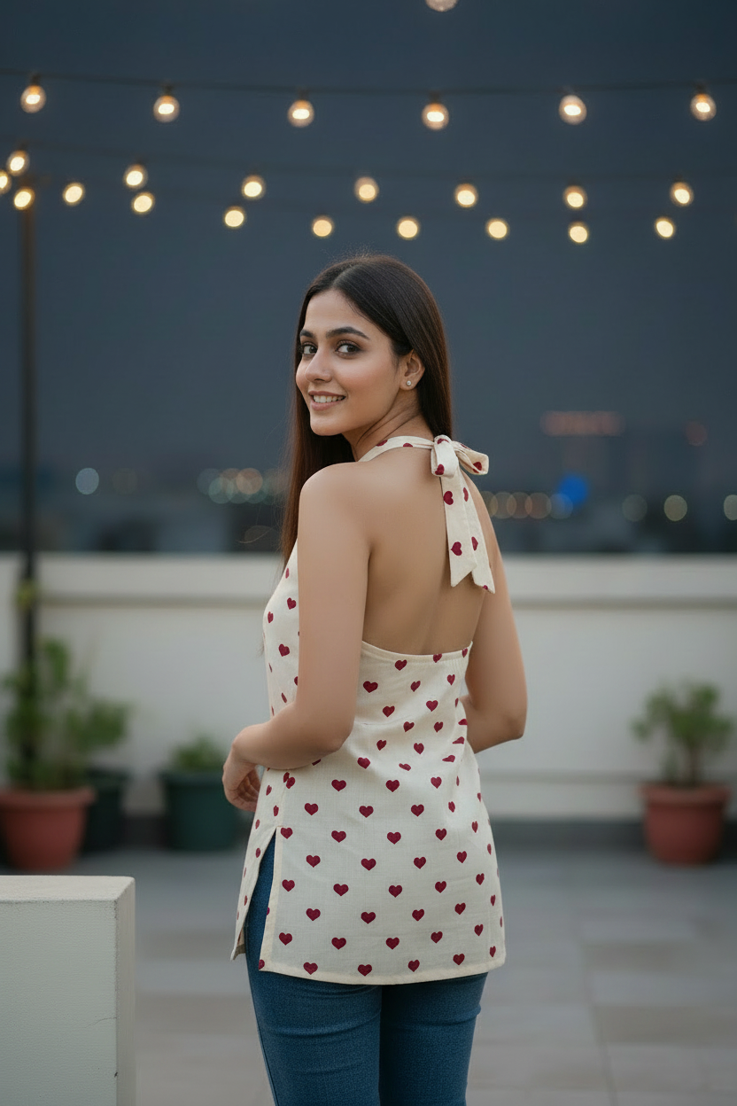 White Romance Backless Halter Kurti
