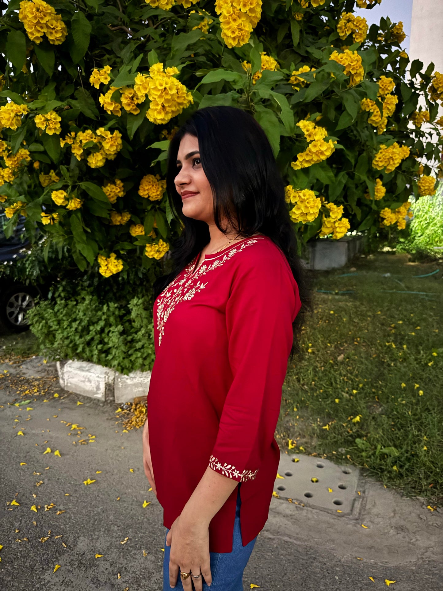 Maroon Short Kurti with Golden Embroidery