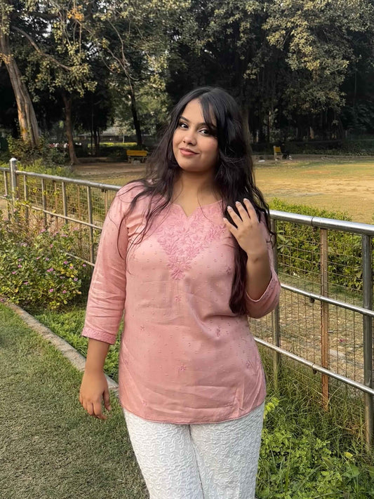 Pink Embroidered Kurti for Women – Casual Daily Wear Cotton Kurti