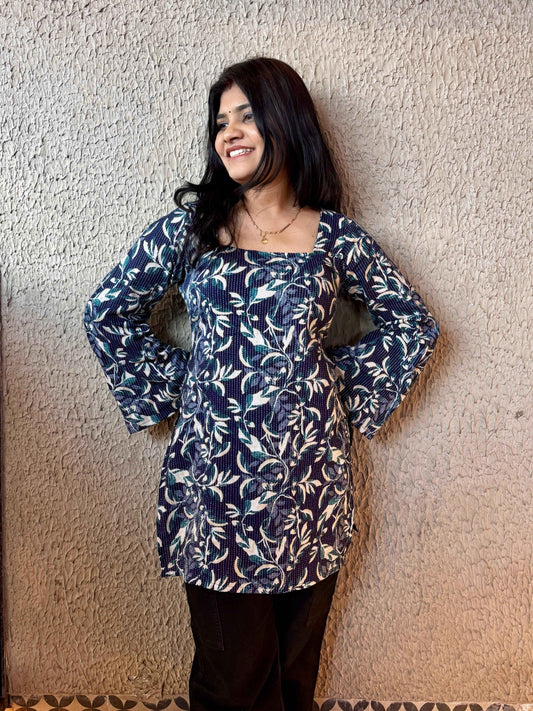 Indigo Botanical Corset-Back Kurti