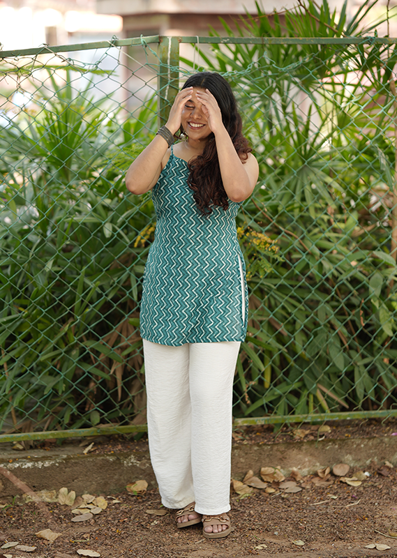 Turquoise Breeze Chevron Tassel Strap Short sleeveless Kurti