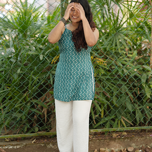 Turquoise Breeze Chevron Tassel Strap Short Kurti