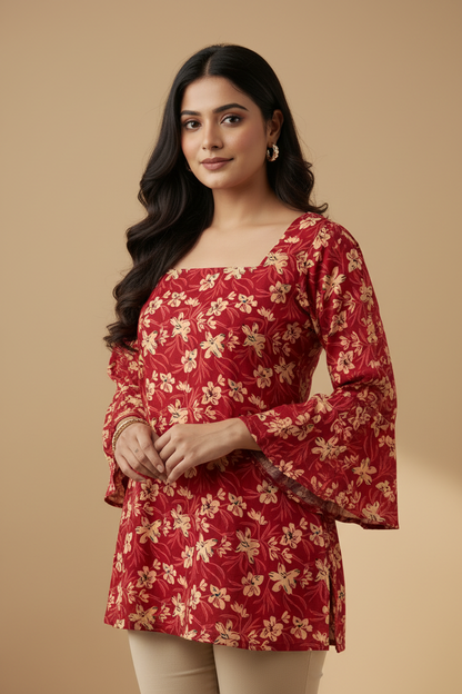 Ruby Blossom Corset-Back Kurti