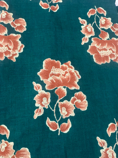 Teal Blossom Corset-Back Pure Cotton Kurti