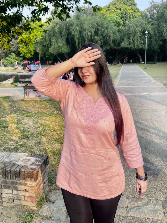 Pink Embroidered Kurti for Women – Casual Daily Wear Cotton Kurti