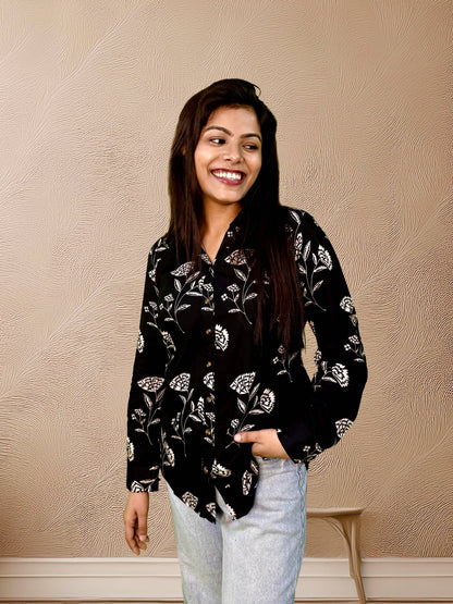 Black Botanical Printed Shirt