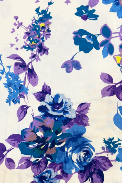 White Corset Back Bell Sleeve Kurti with Blue and Purple Floral Print
