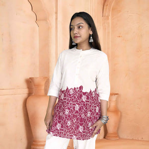 Maroon & Off-White Floral Co-ord Set - The Sutra Space